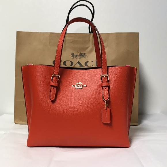 NWT COACH Im/Mango/Wine Leather Tote Bag - Picture 7 of 9